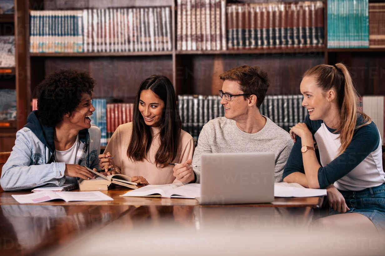 Students studying together in a university library